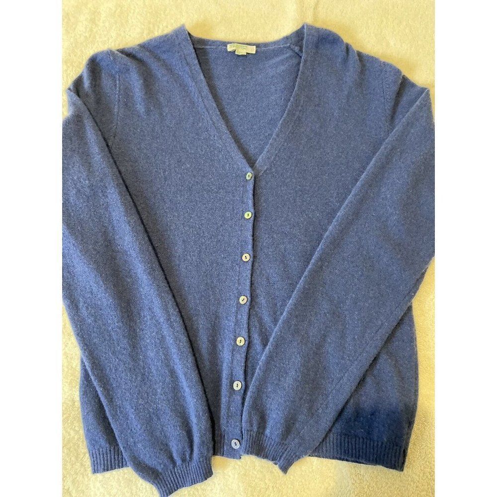 Benetton 100% Cashmere blue button up crew neck long sleeve sweater size S